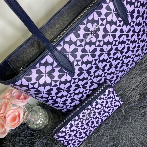 💜Kate Spade💜Hollie Geo Clover Tote & Wallet - Picture 2 of 8